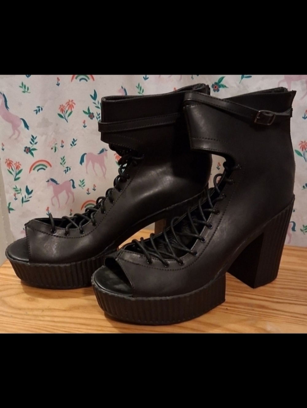 NWOT Tuk Black Leather Chunky Platform Creeper Goth Emo Moto Heel Shoe SZ 11
